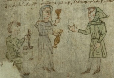 Female doctor with assistant and patient, f. 29v