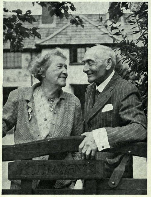 Lord and Lady Pethick-Lawrence at the gate of their Surrey home in 1949.